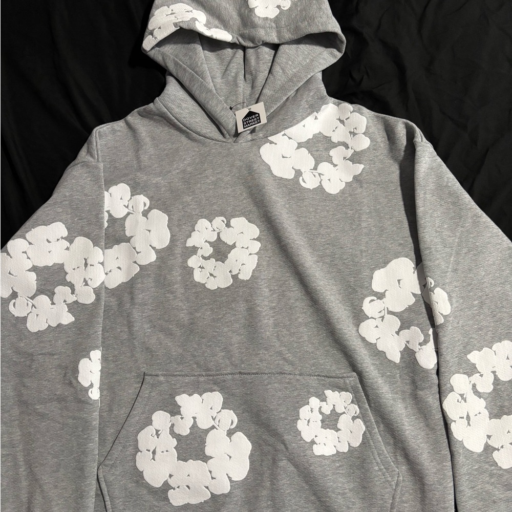 Gray Hoodie with White Floral Design